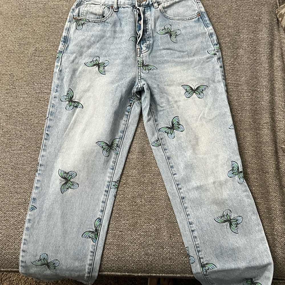 PacSun Light Blue Butterfly Straight Leg Jeans